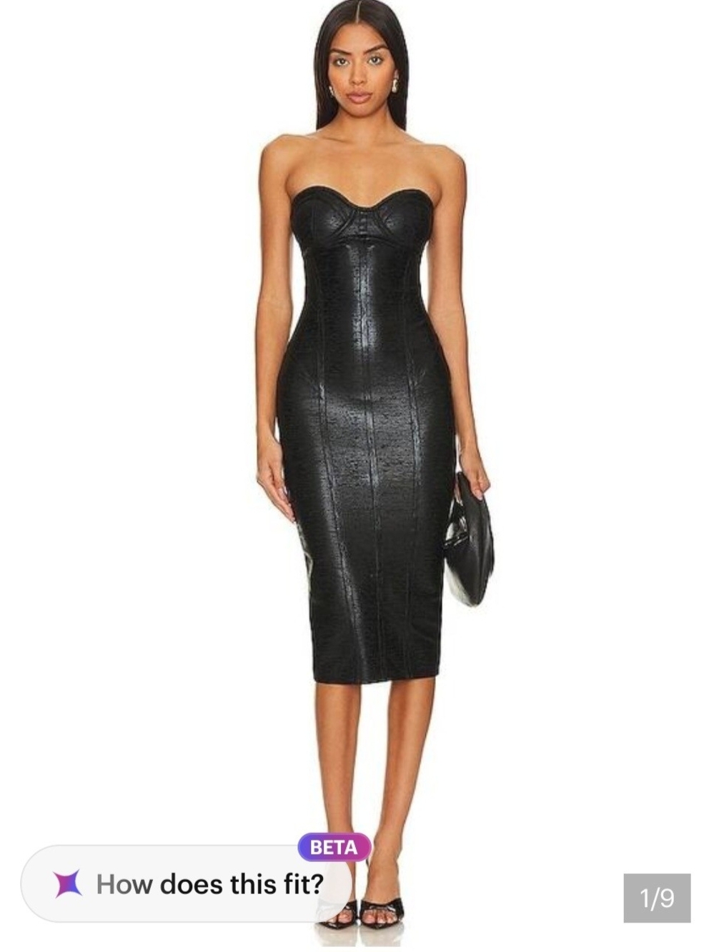 Retrofete Charlize Corsette Dress Strapless Black Faux-Leather Midi Dress
